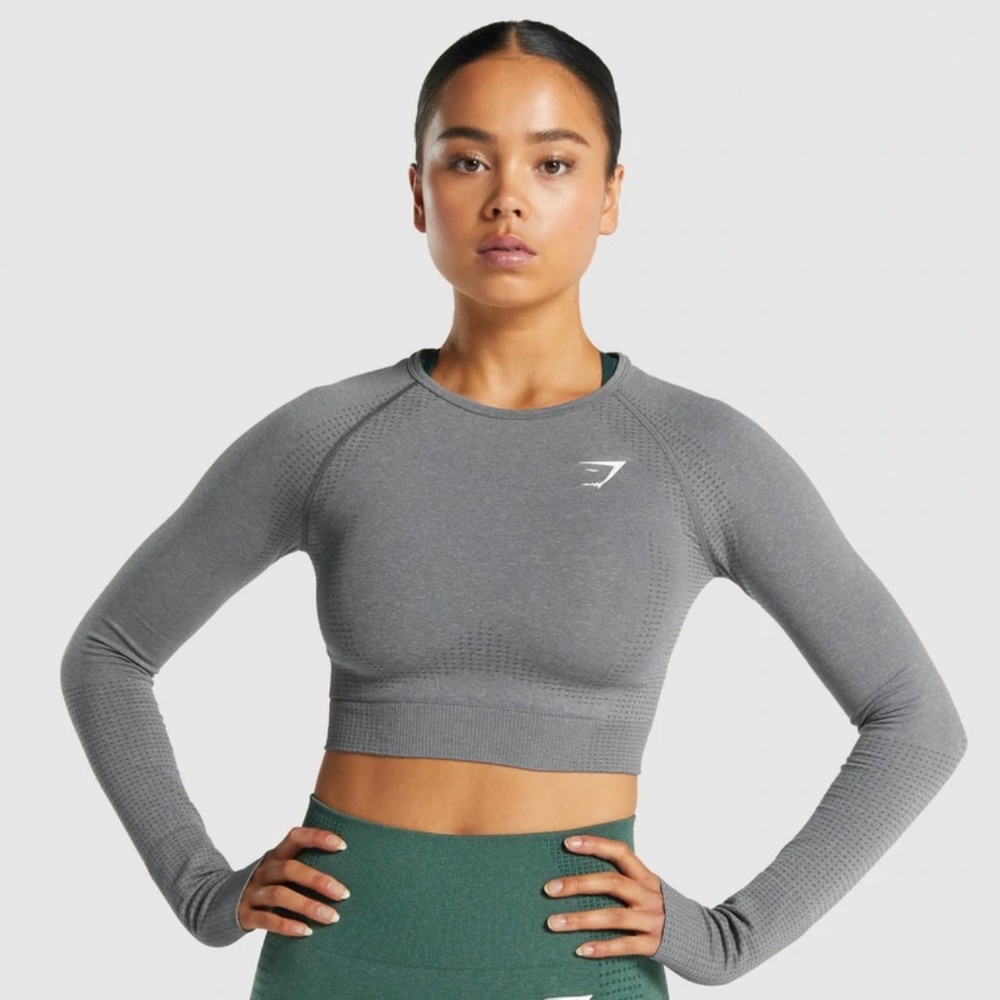 Gymshark "Smoky Grey Marl" Vital Seamless 2.0 Long Sleeve Crop Top